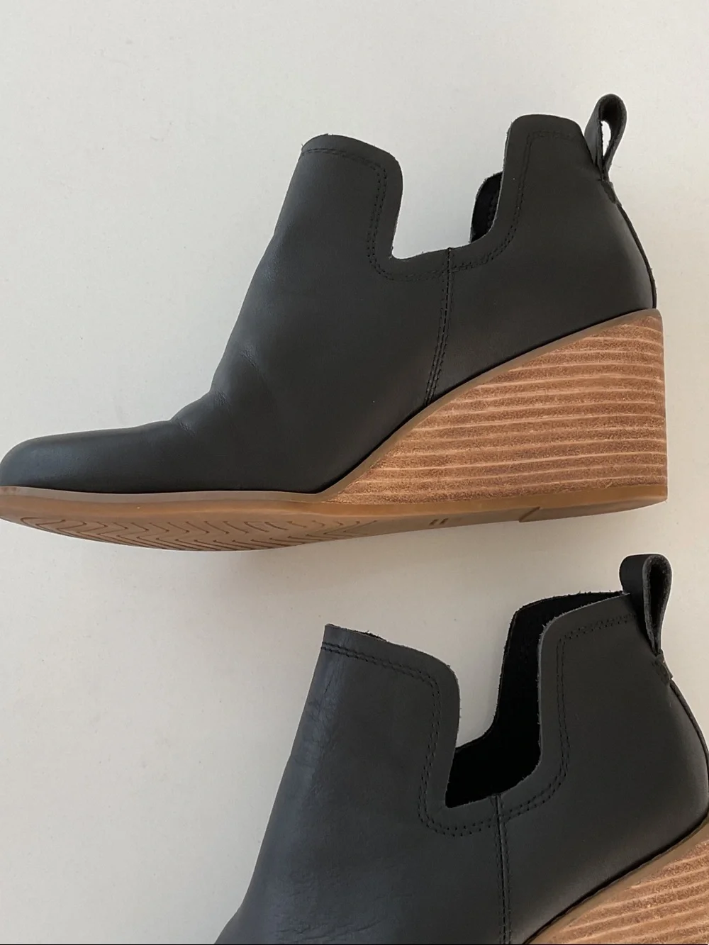 TOMS Wedge Ankle Booties - Black Leather